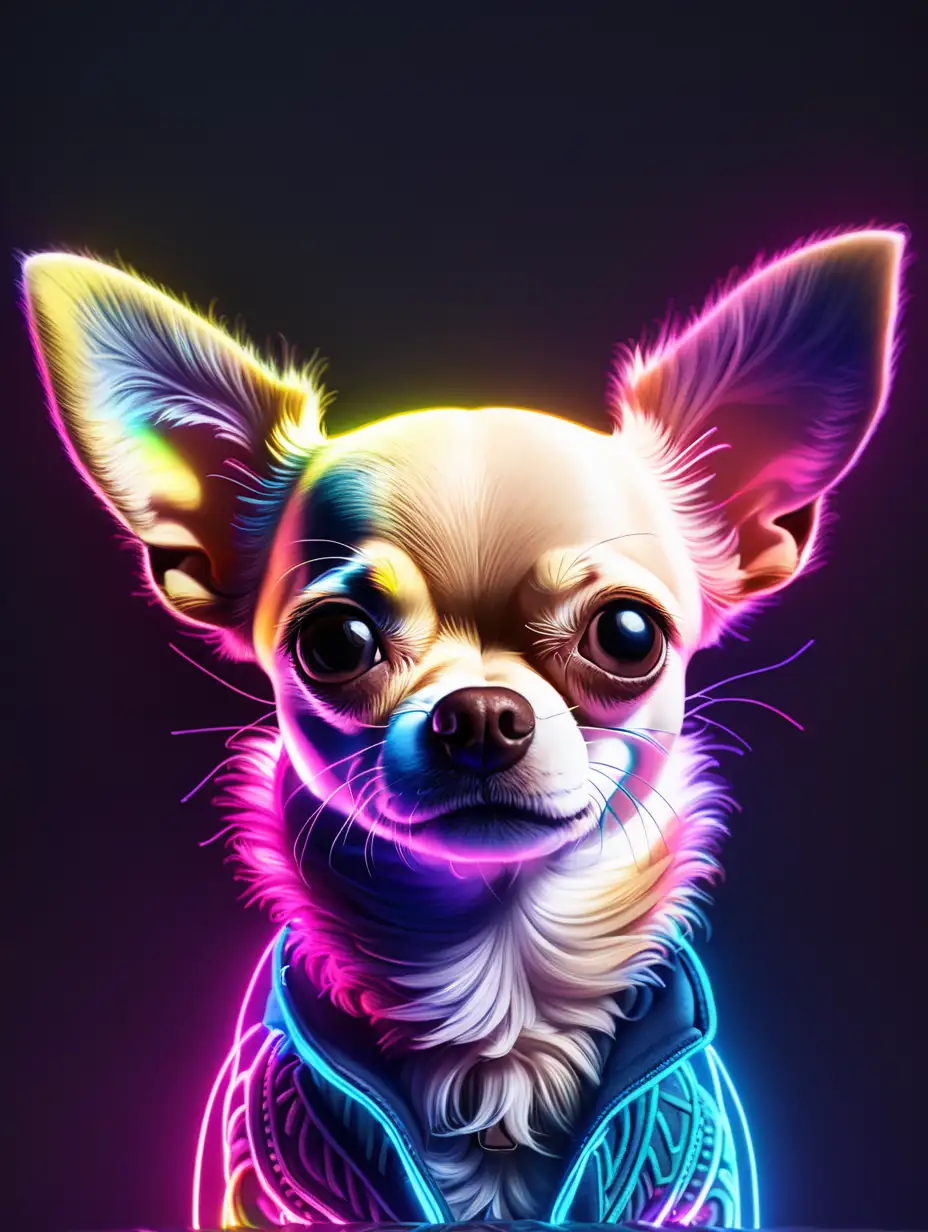 Vibrant Neon 4K Art Featuring a Playful Chihuahua