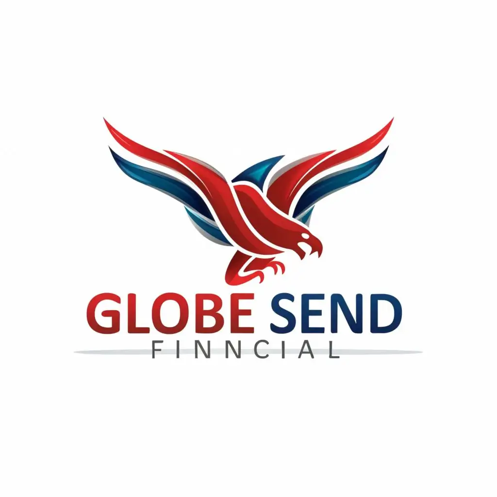 logo, Red, Blue and Grey Falcon, with the text "Globe Send Financial", typography, be used in Finance industry