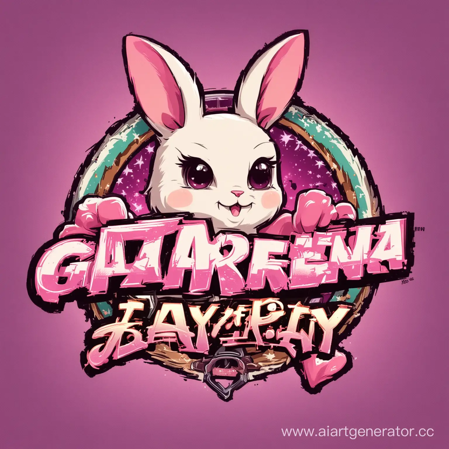 Логотип для игры GTA 5 RP. Название  xayreena famq Розовый цвет с зайцец
