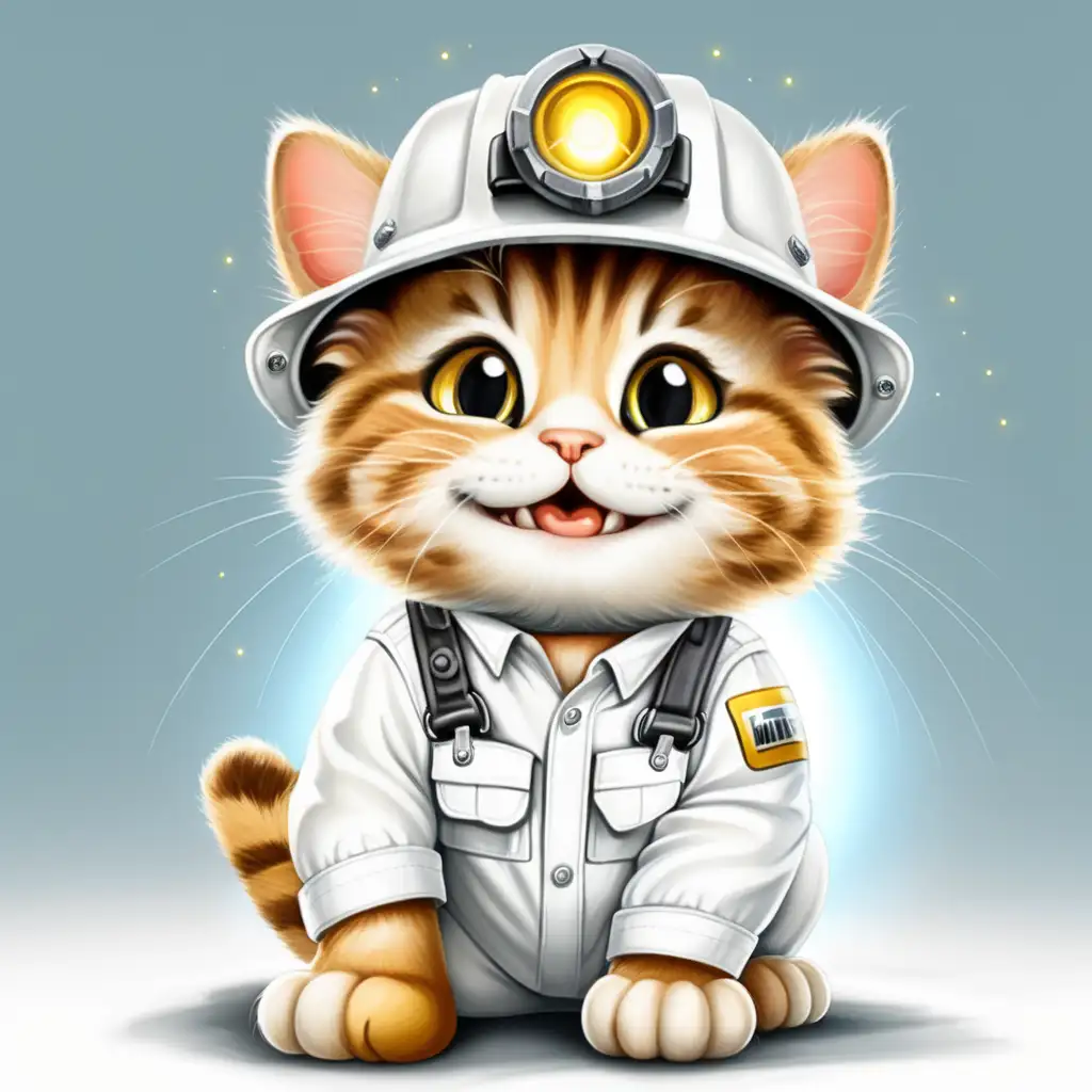 Protective Miner Cat with Helmet and Headlamp in New White Work Suit