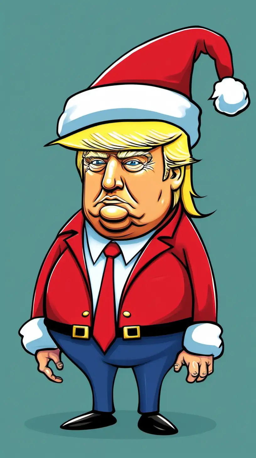 Cartoon full body donald trump wearing a santa hat but make him fat