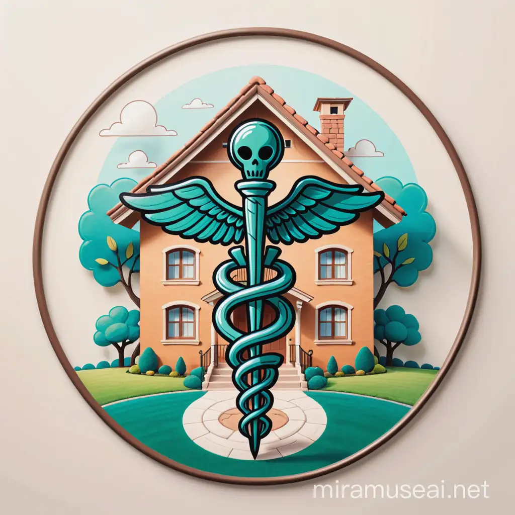 Caduceus Logo with Childlike House Drawing