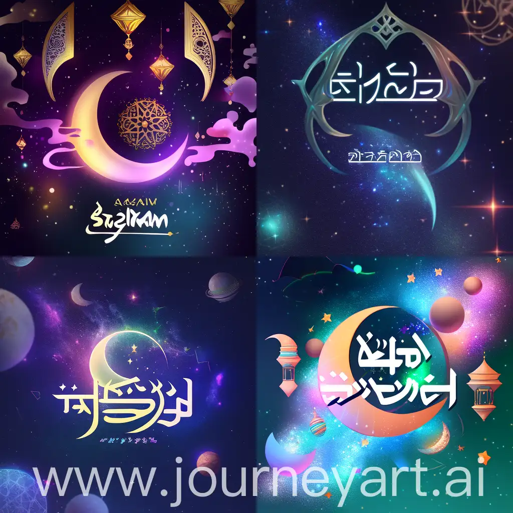RAMADAN KAREEM IN DIFFERENT LANGUAGES WITH GALAXY BACKGROUND 