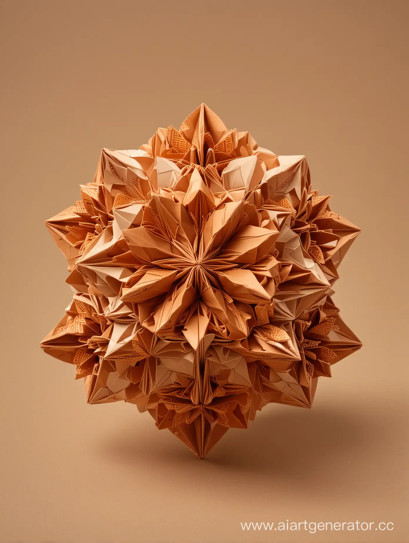 Brown-Kusudama-Origami-on-Solid-Background