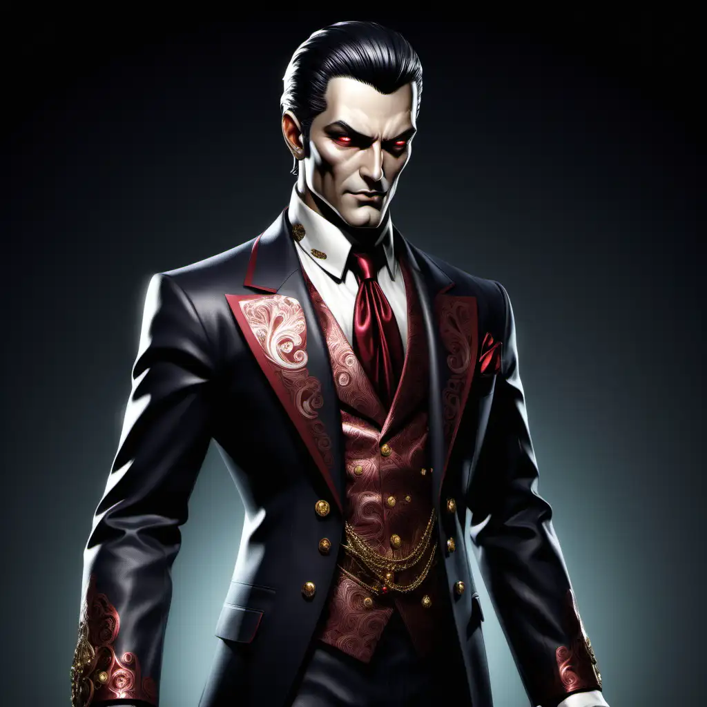 Description: the charming manipulator of the Sin family, embodying the sin of Lust. He is a master of seduction and deception, using his charisma to manipulate both allies and enemies.																									
Weapon: Silenced pistols with ornate embellishments, allowing for precise and stealthy attacks.																									
Visual Style: possesses a suave and sophisticated appearance, with slicked-back hair and a perpetual smirk. His attire features elegant evening wear, accentuated by subtle hints of crimson, symbolizing desire and temptation.																									