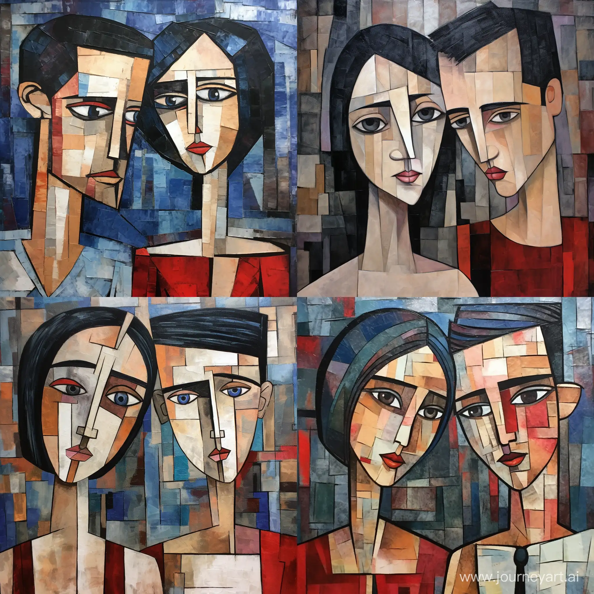 Cubist-Portrait-of-a-Couple-Contemporary-Pencil-Painting-Inspired-by-Didier-Loureno-Picasso-Klee-and-Modigliani