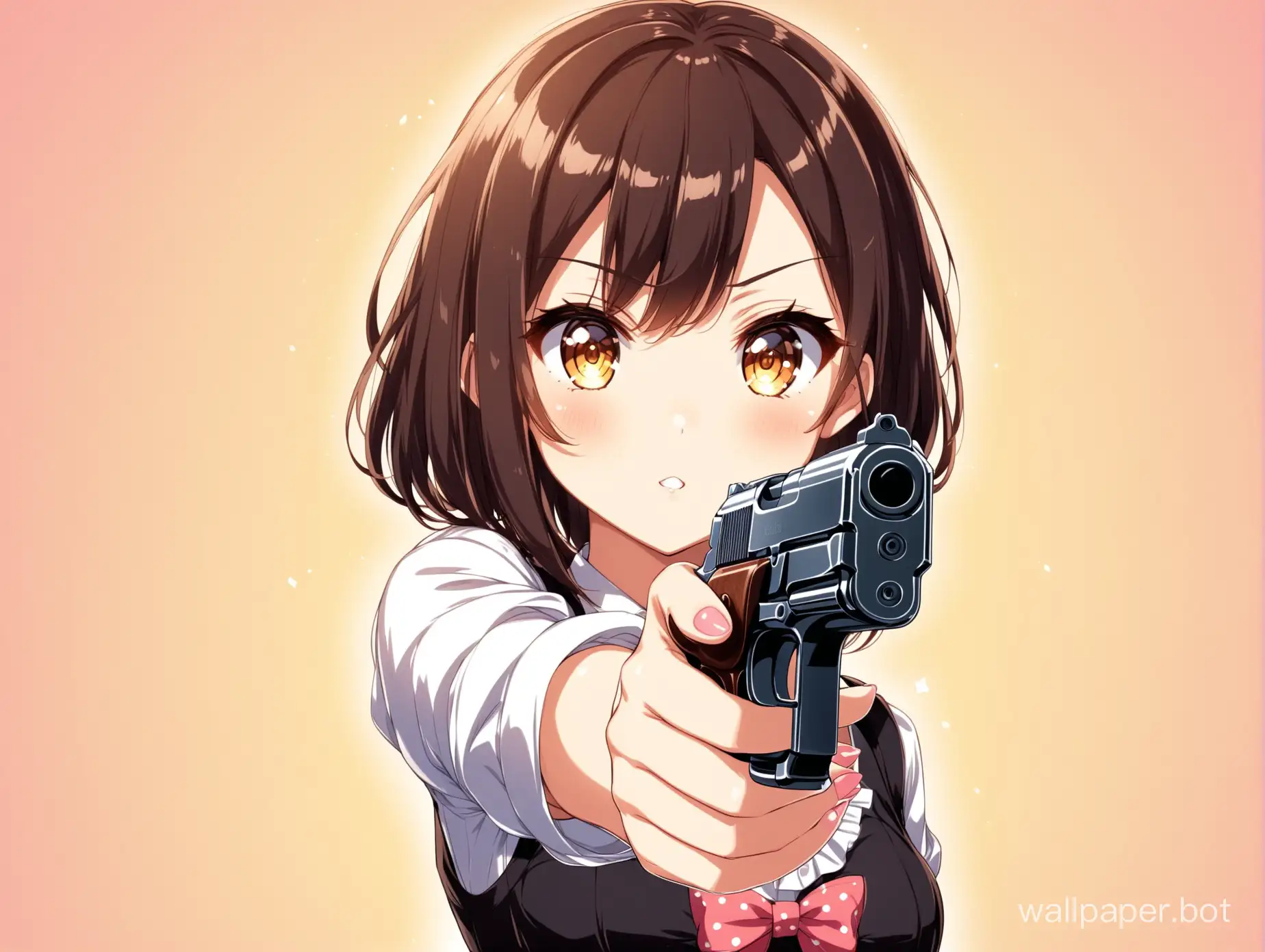 Flirty-Anime-Girl-Aiming-with-Handgun-Cute-Petite-Female-Character-Artwork