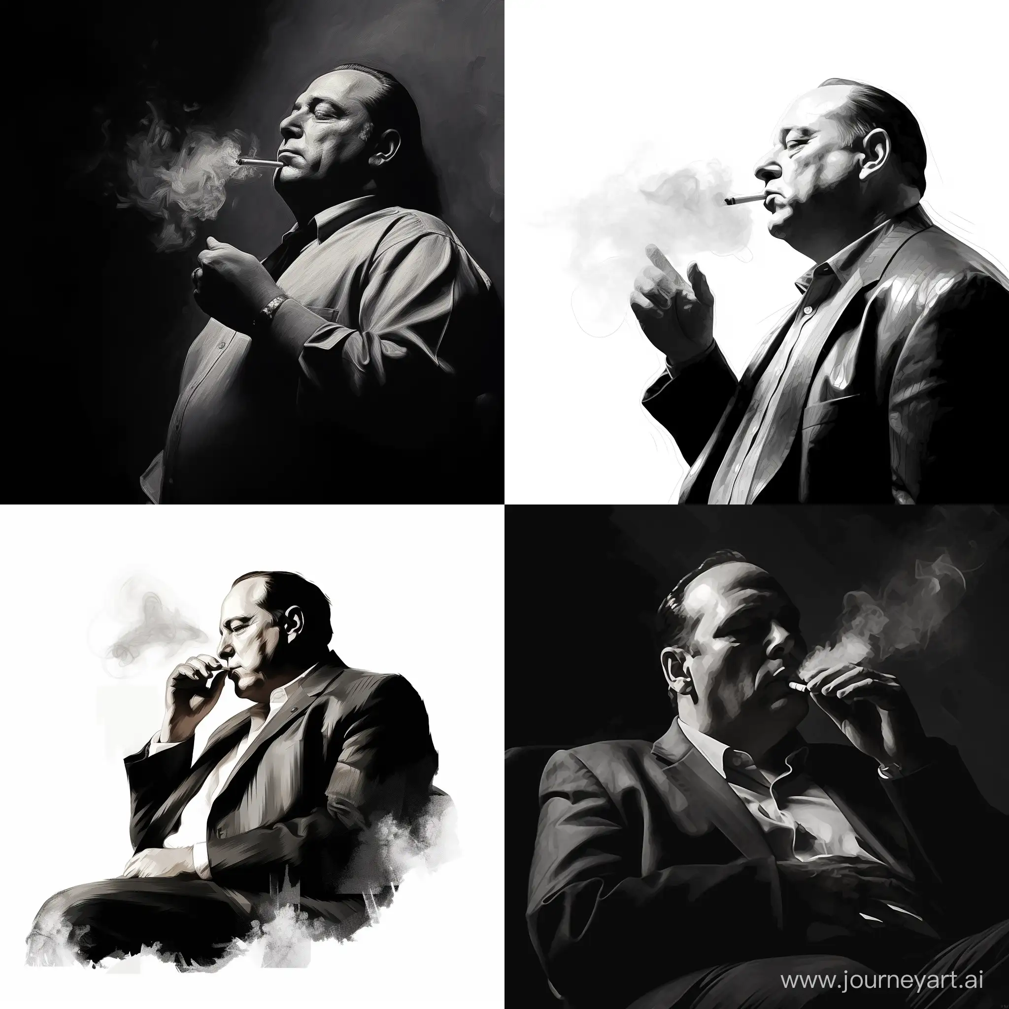 Tony-Soprano-Black-and-White-Smoking-Art