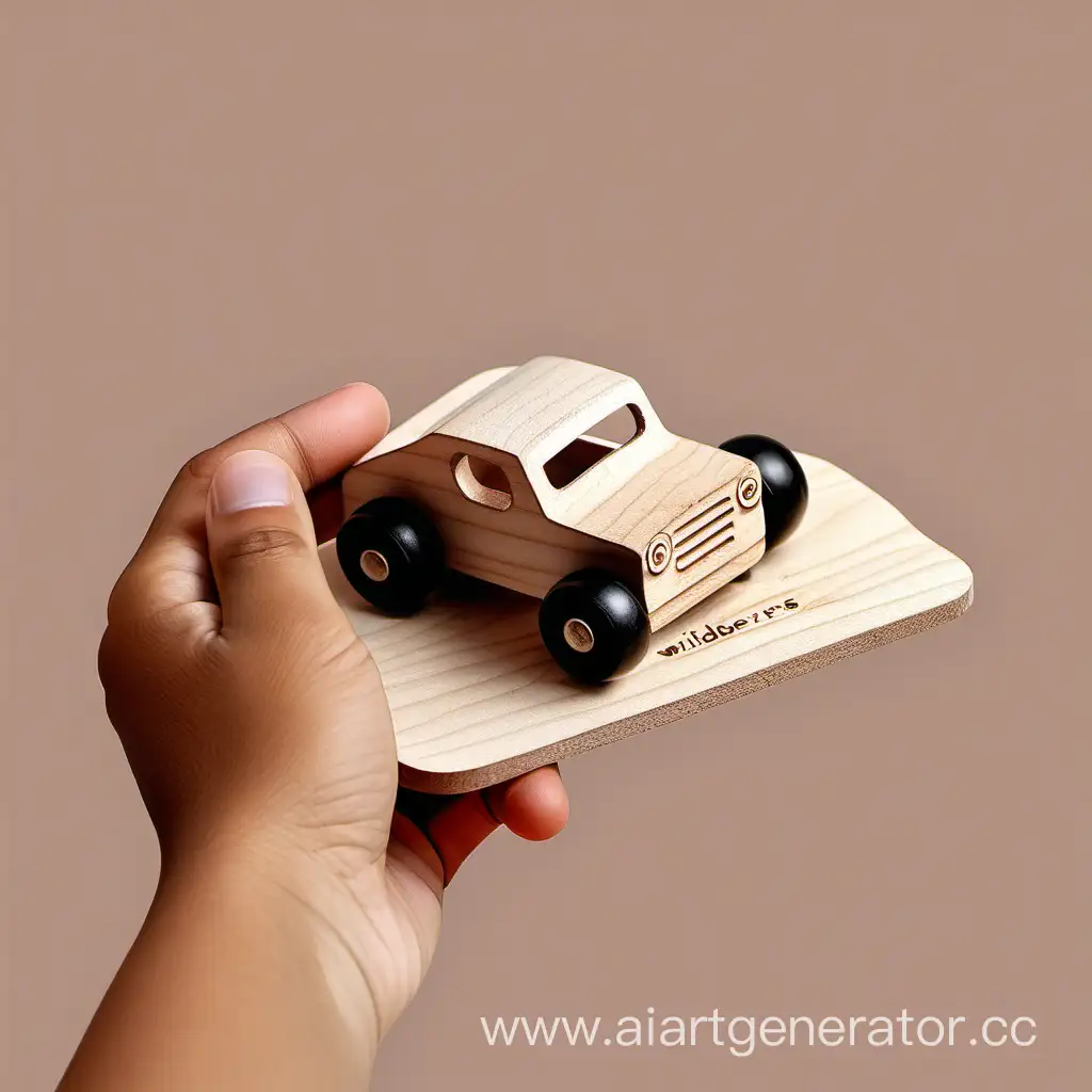 создай карточку товара на wildberries,  ребенок держит деревянный конструктор машинку 