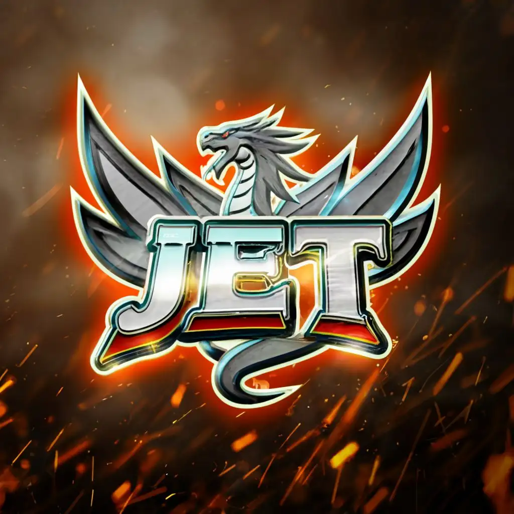 a logo design,with the text "JET", main symbol:realistic 3d dragon,Moderate,clear background