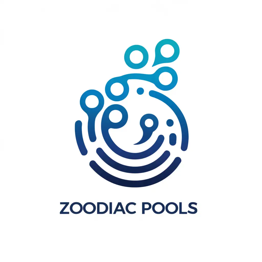 a logo design,with the text "zodiac pools", main symbol:Design a logo that incorporates the zodiac constellations in a stylized water ripple pattern. Each ripple could subtly form different zodiac signs,Moderate,be used in Construction industry,clear background