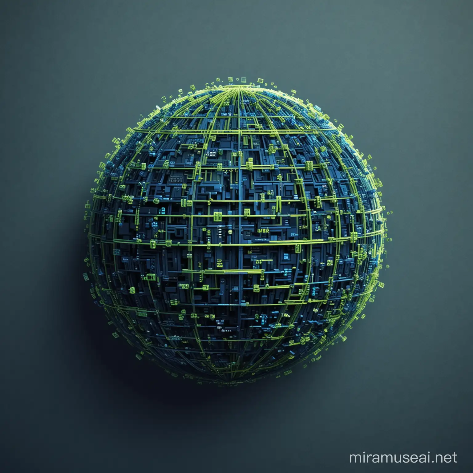 Global Reach Digital Network Emblem with Pixelated Earth