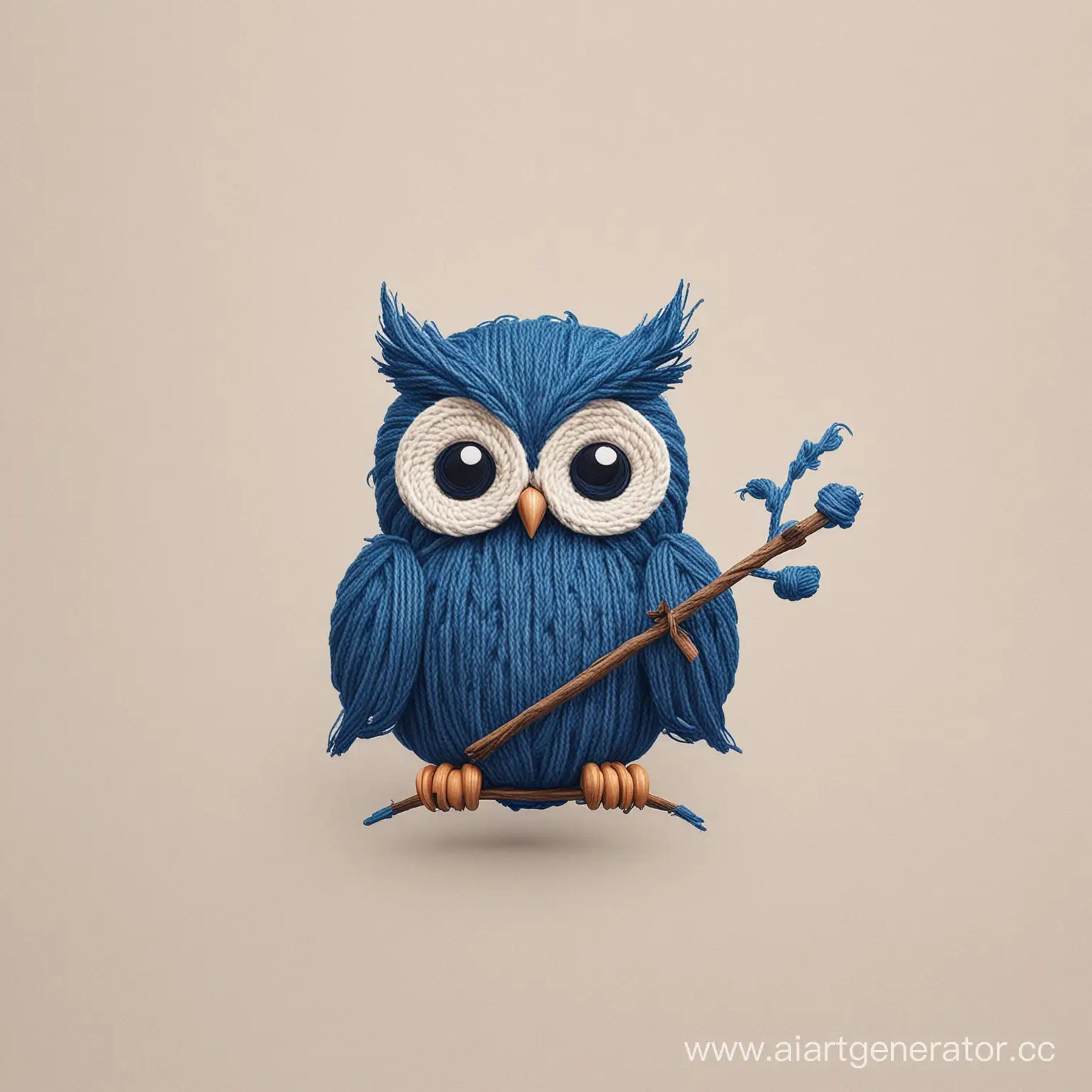 Minimalist-Owl-Logo-Design-with-Blue-Threads-and-Knitting-Needles