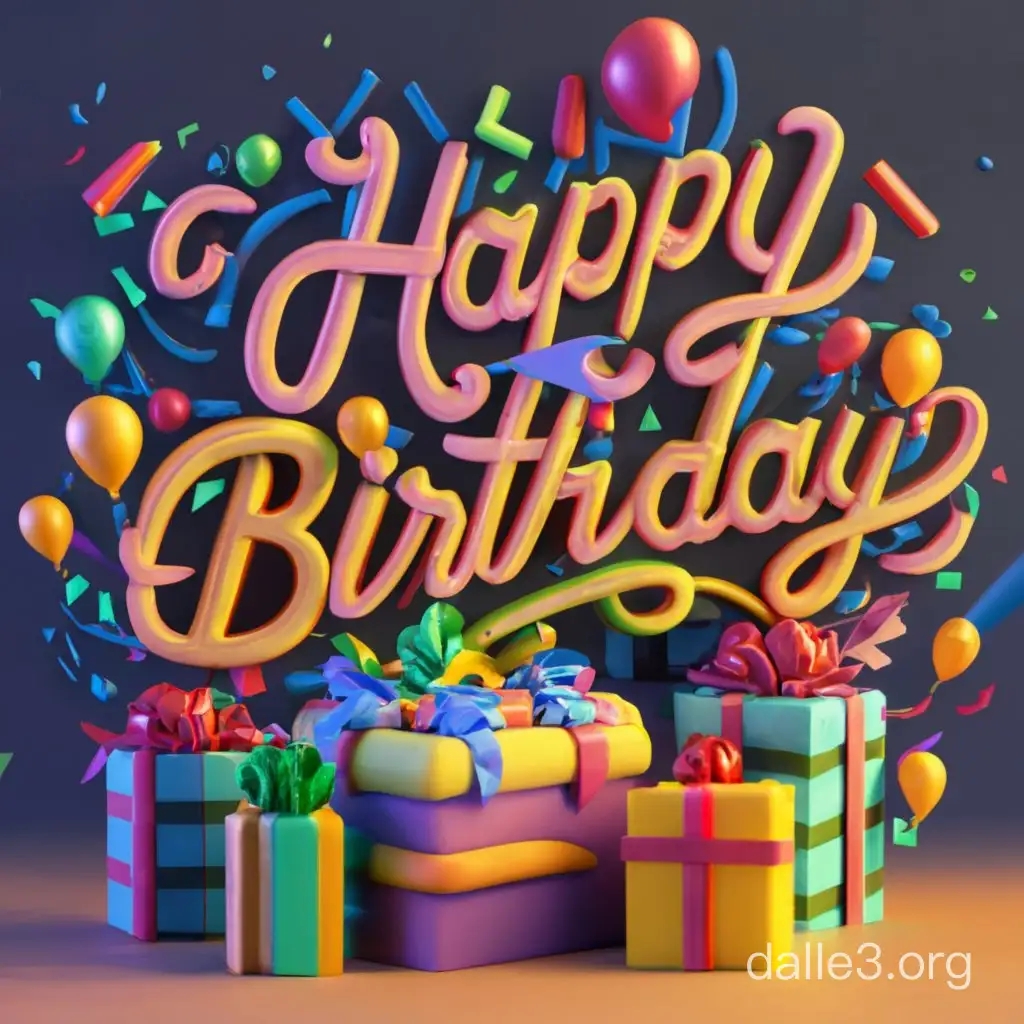 Joyful 3D Rendering Vibrant Happy Birthday Words Celebration | Dalle3 AI