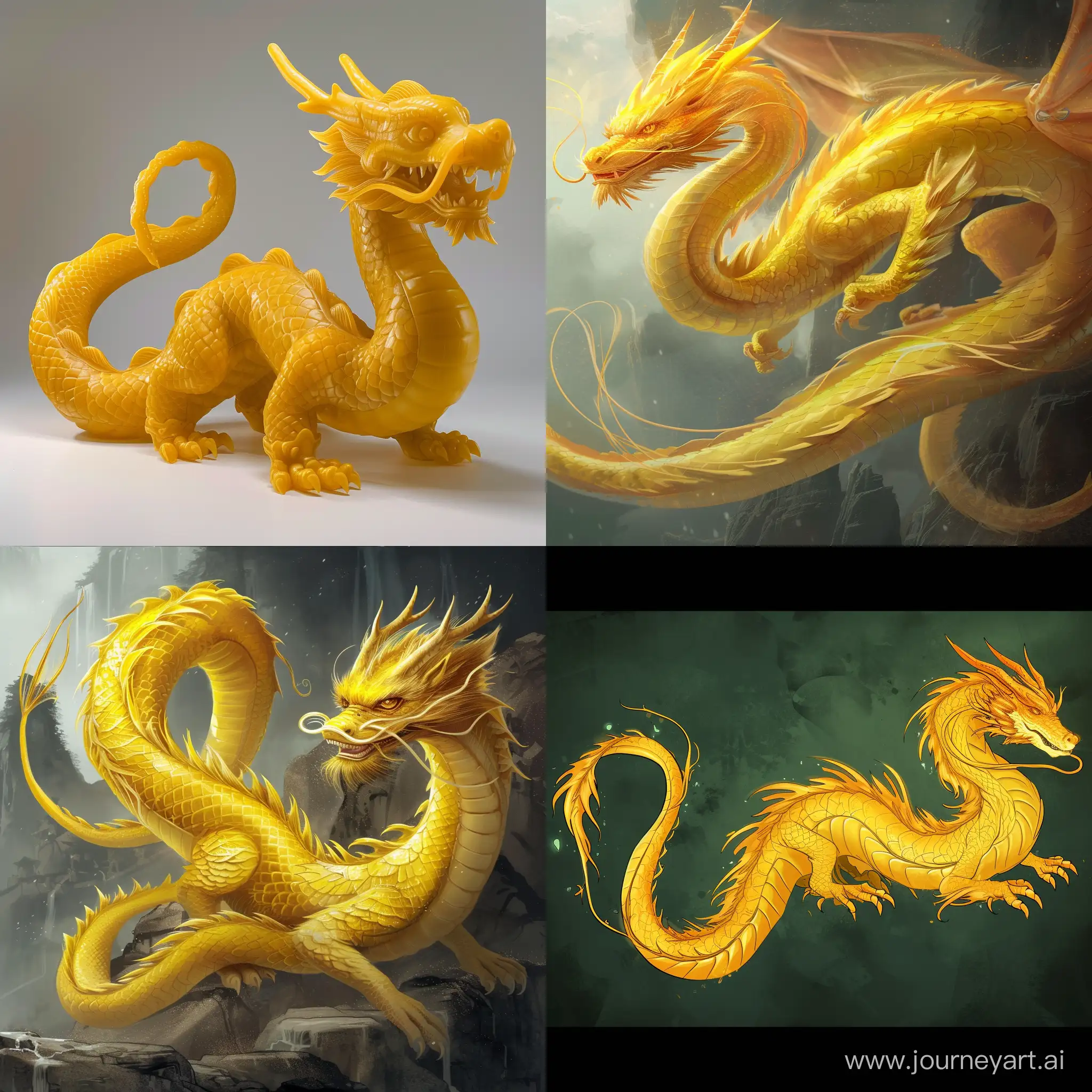 A long yellow dragon, with a majestic style. --v 6 --ar 1:1 --no 56477