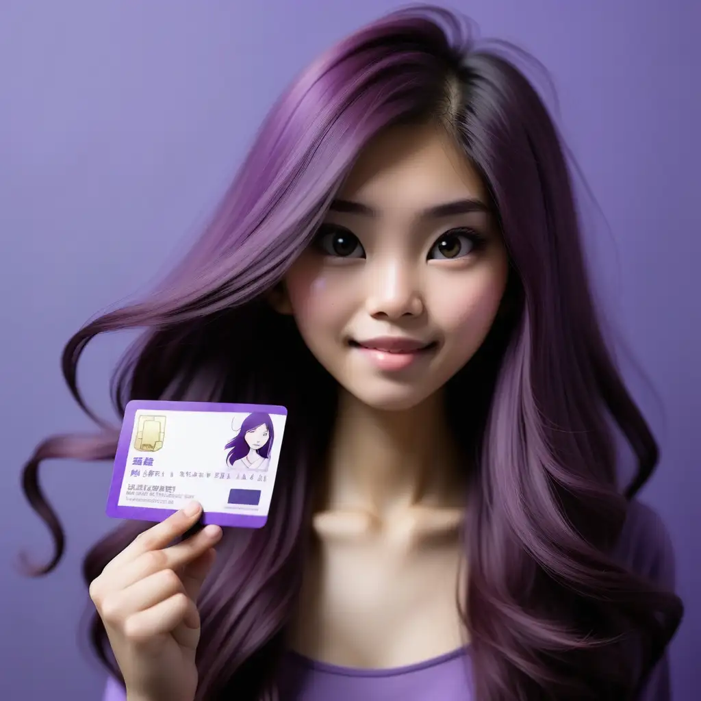 Elegant Asian Woman with Long Purple Hair Searching for ID