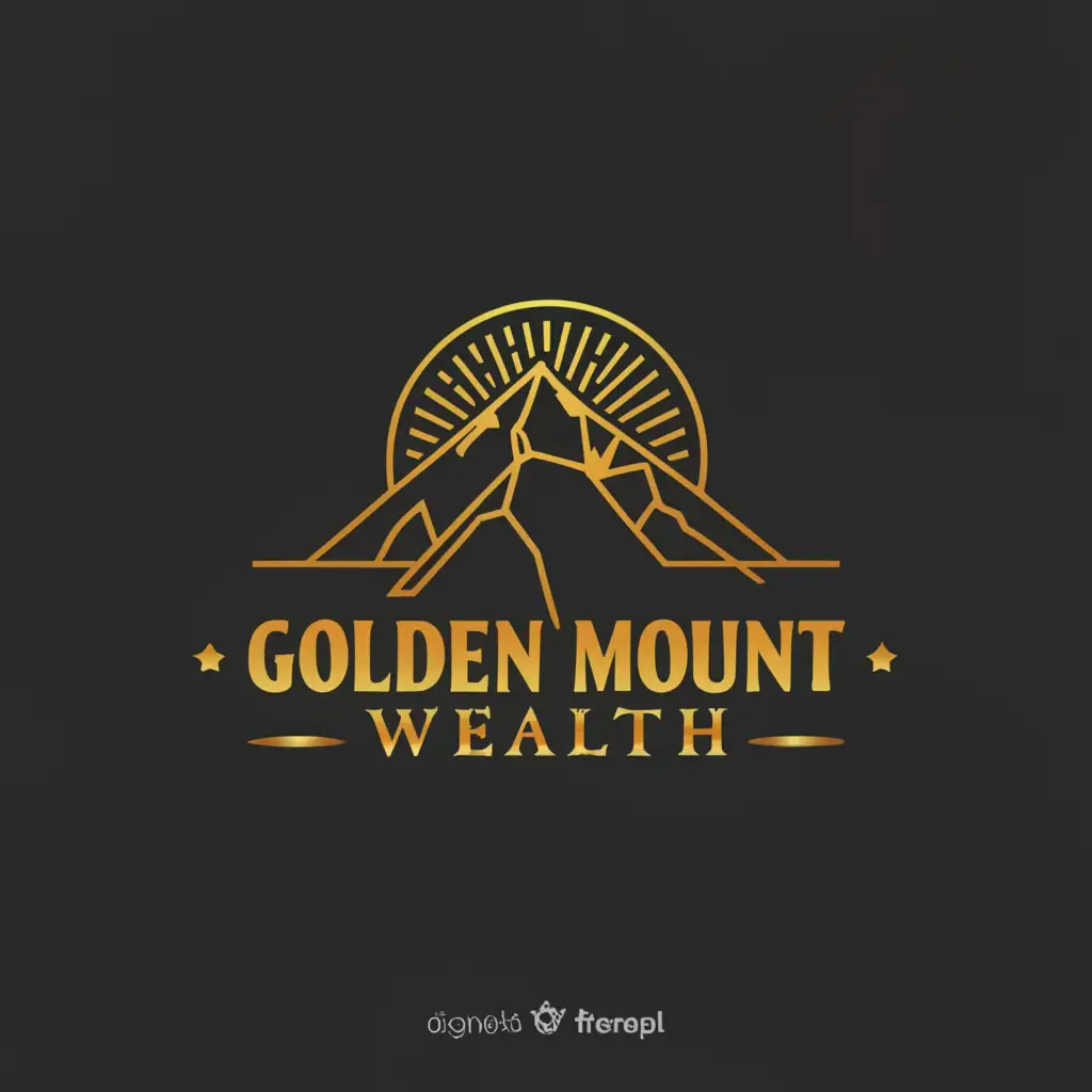 a logo design,with the text "Golden Mount Wealth", main symbol:Golden color shining Mountain with 5 golden stars at the top a,complex,be used in Finance industry,clear background