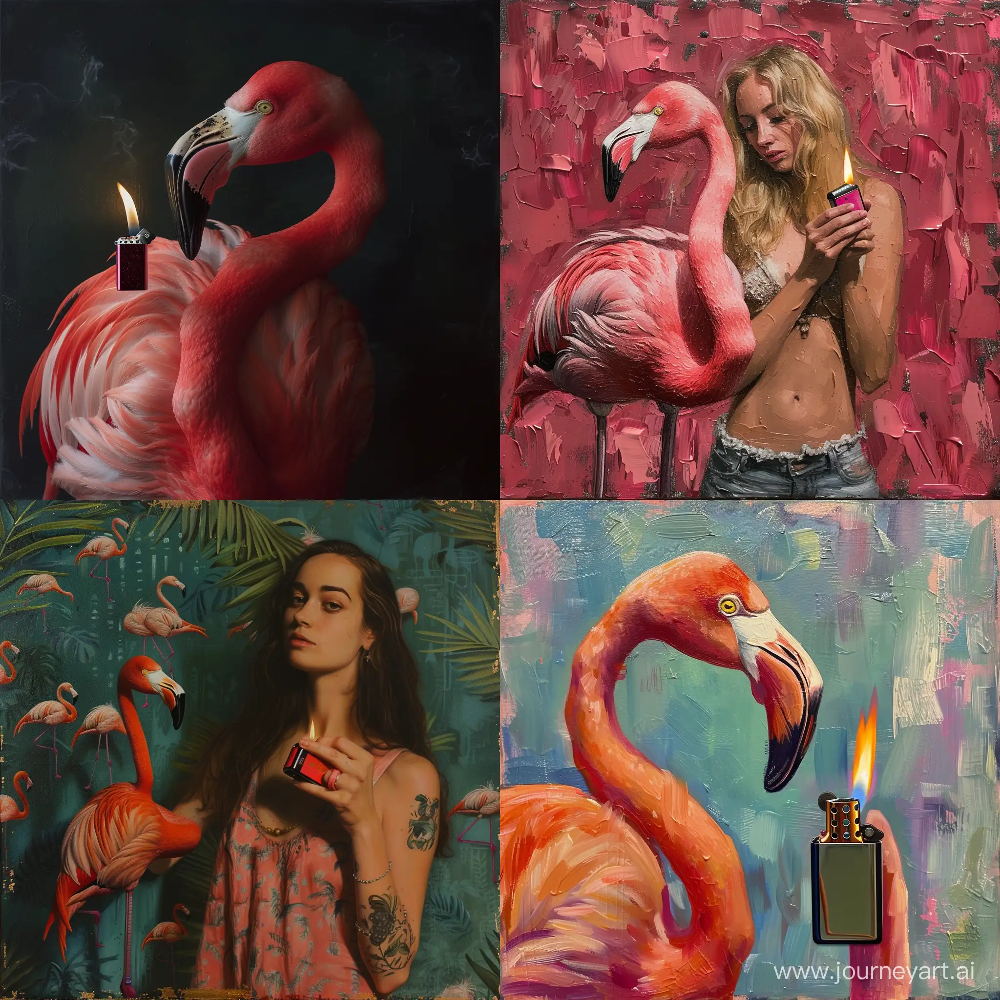 Flamingo but a lighter on her hand