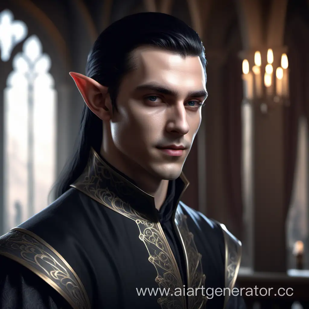Dynamic-Lighting-Portrait-of-a-Young-Elf-Nobleman-in-Medieval-Palace-Interior