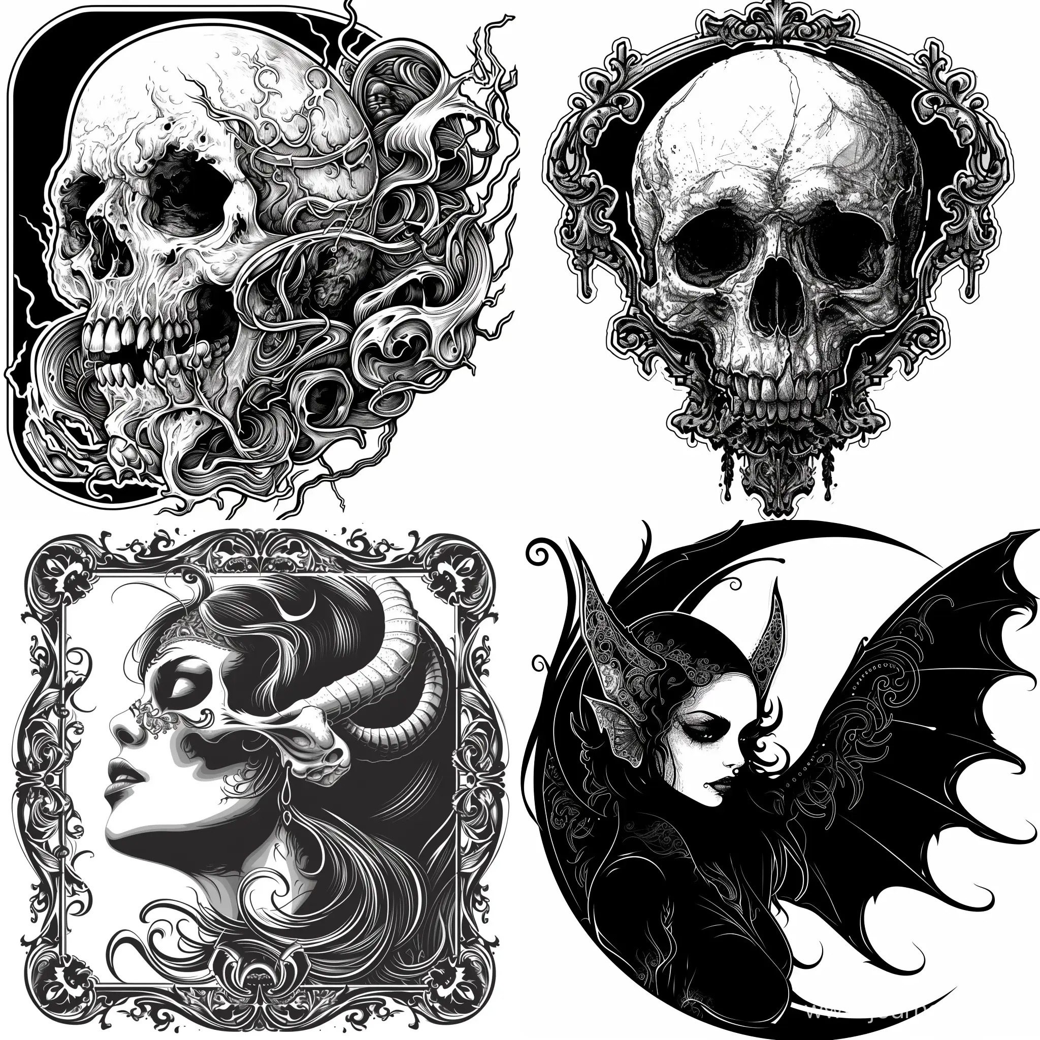 Detailed-Gothic-Sticker-in-Black-and-White-Vector-Art-on-White-Background
