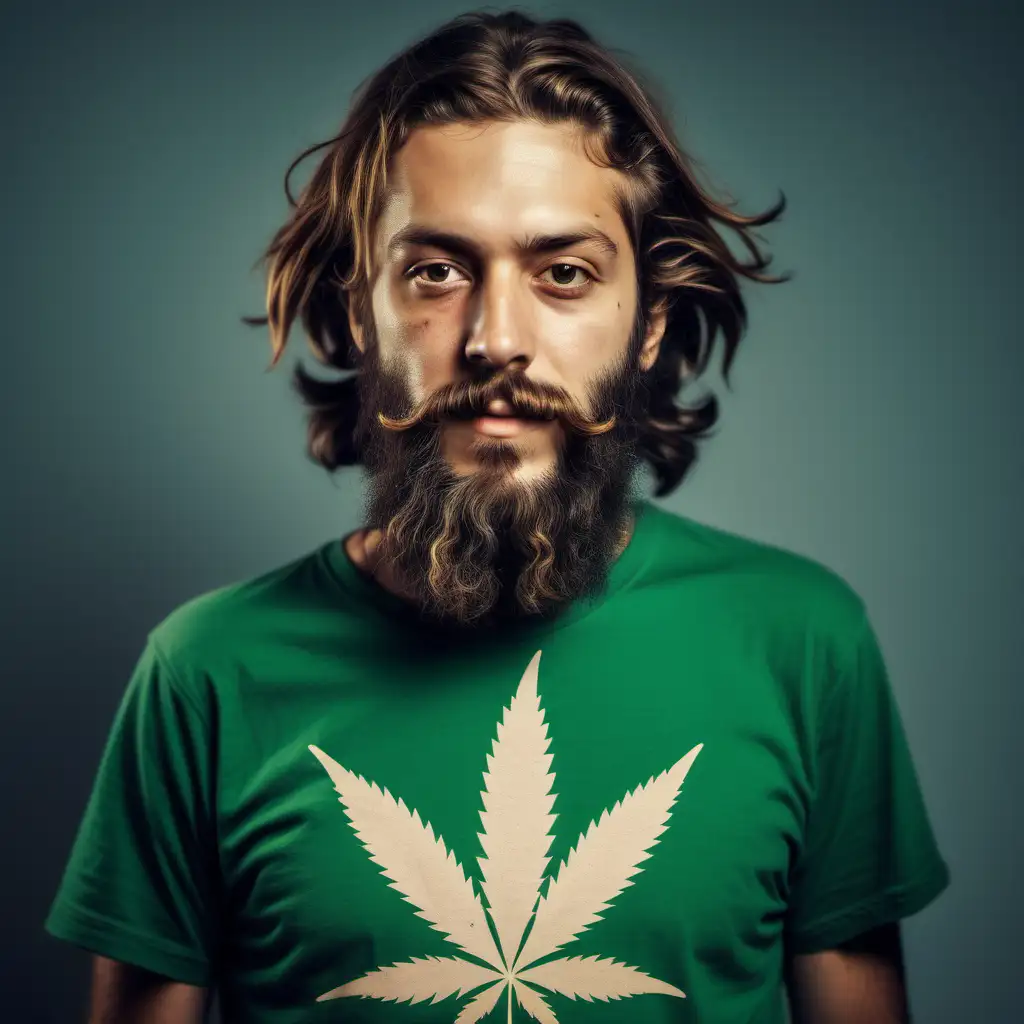 Radical Hippy Leftist with Beard and Pot Leaf Shirt