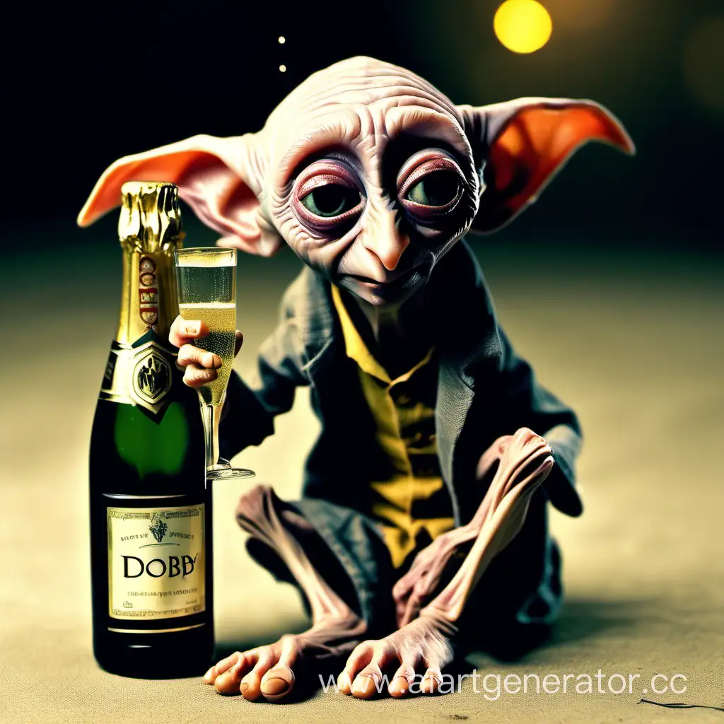 Пьяный Доби с бутылкой шампанского 