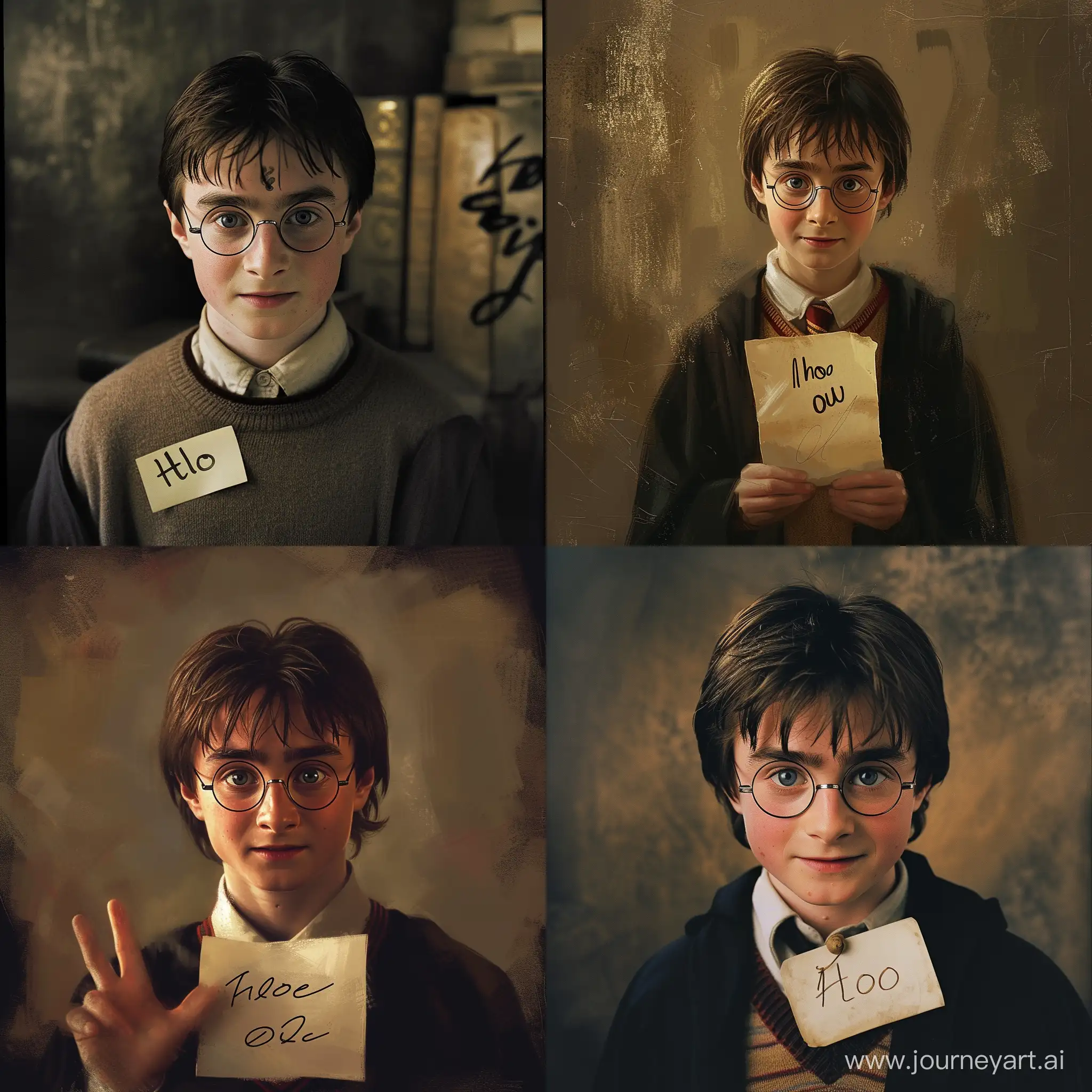 Гарри Поттер с листком на котором написано привет Оле