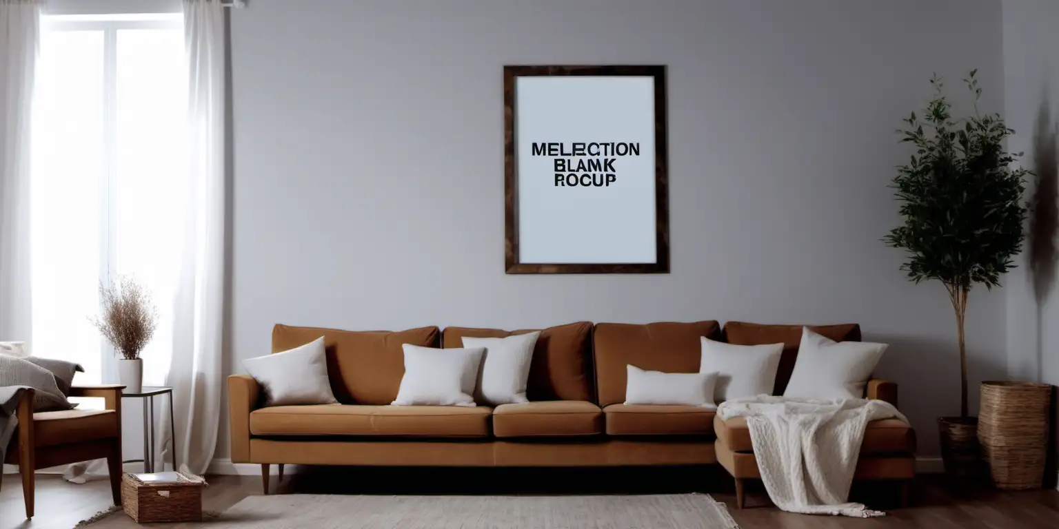 Cozy Farmhouse Living Room Wooden Poster Mockup