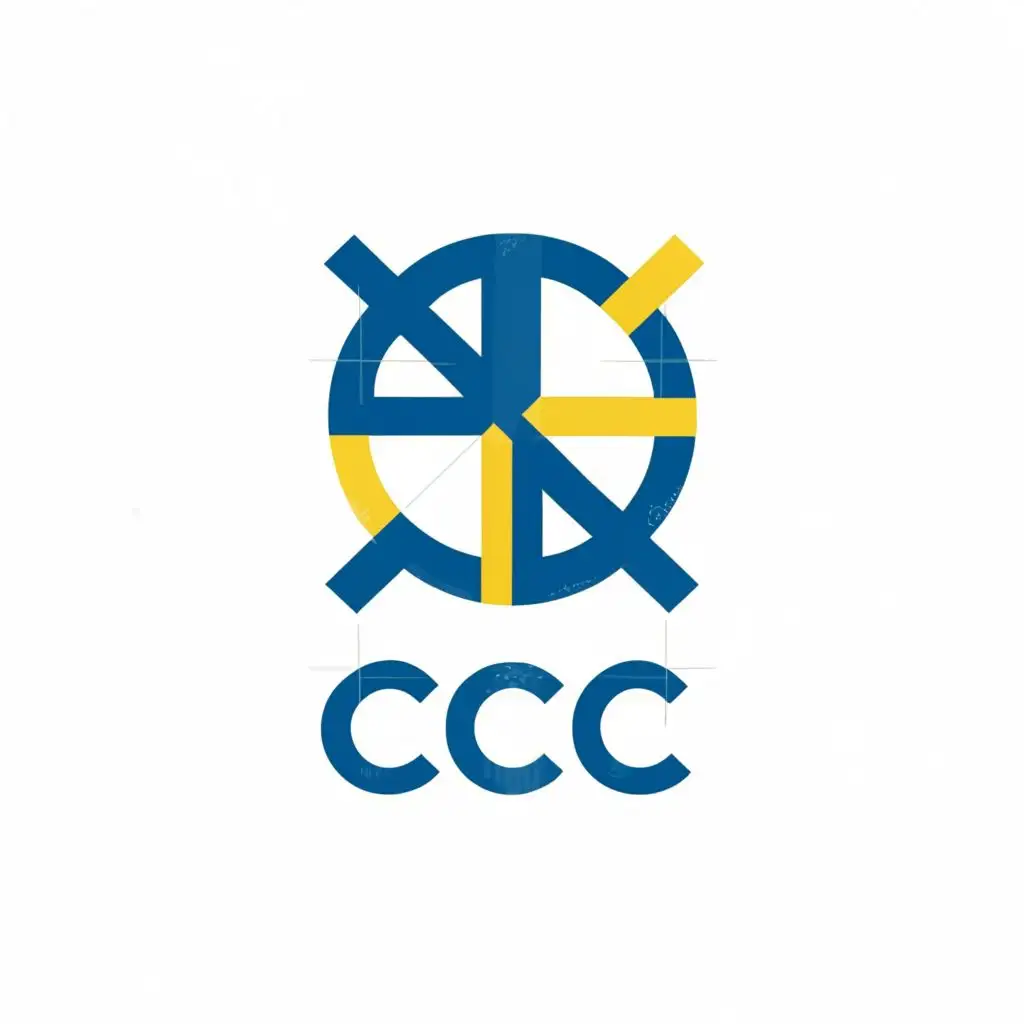 a logo design,with the text "CCC", main symbol:Blue Cross on yellow ground,Minimalistic,,clear background