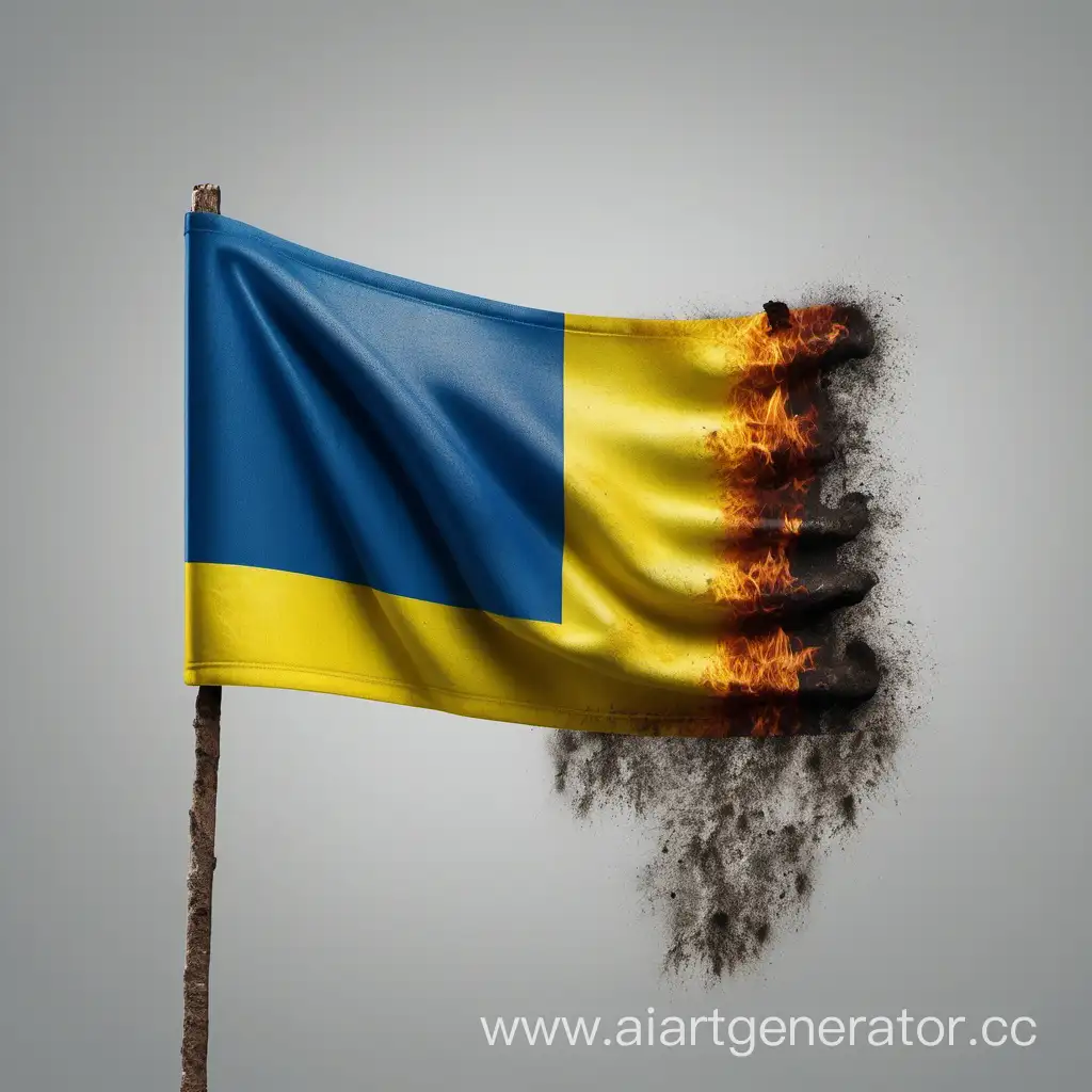Полу сгоревший флаг Украины.