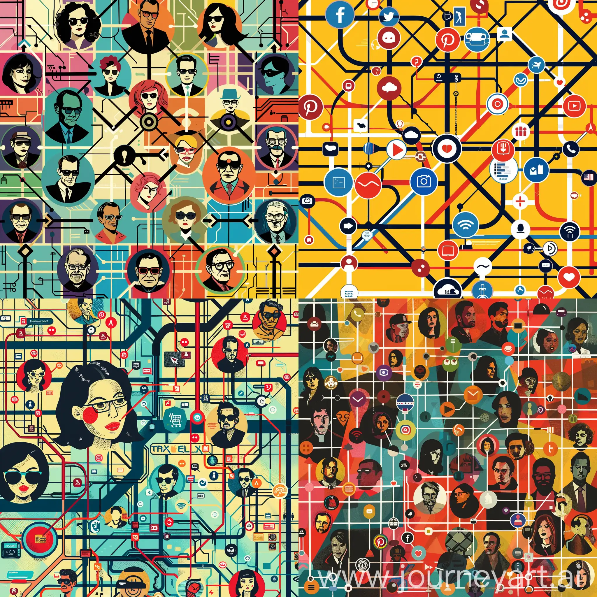 Pop-Art-Style-Connections-Social-Media-Icons-Illustrated-in-Tarantinoesque-Metro-Map