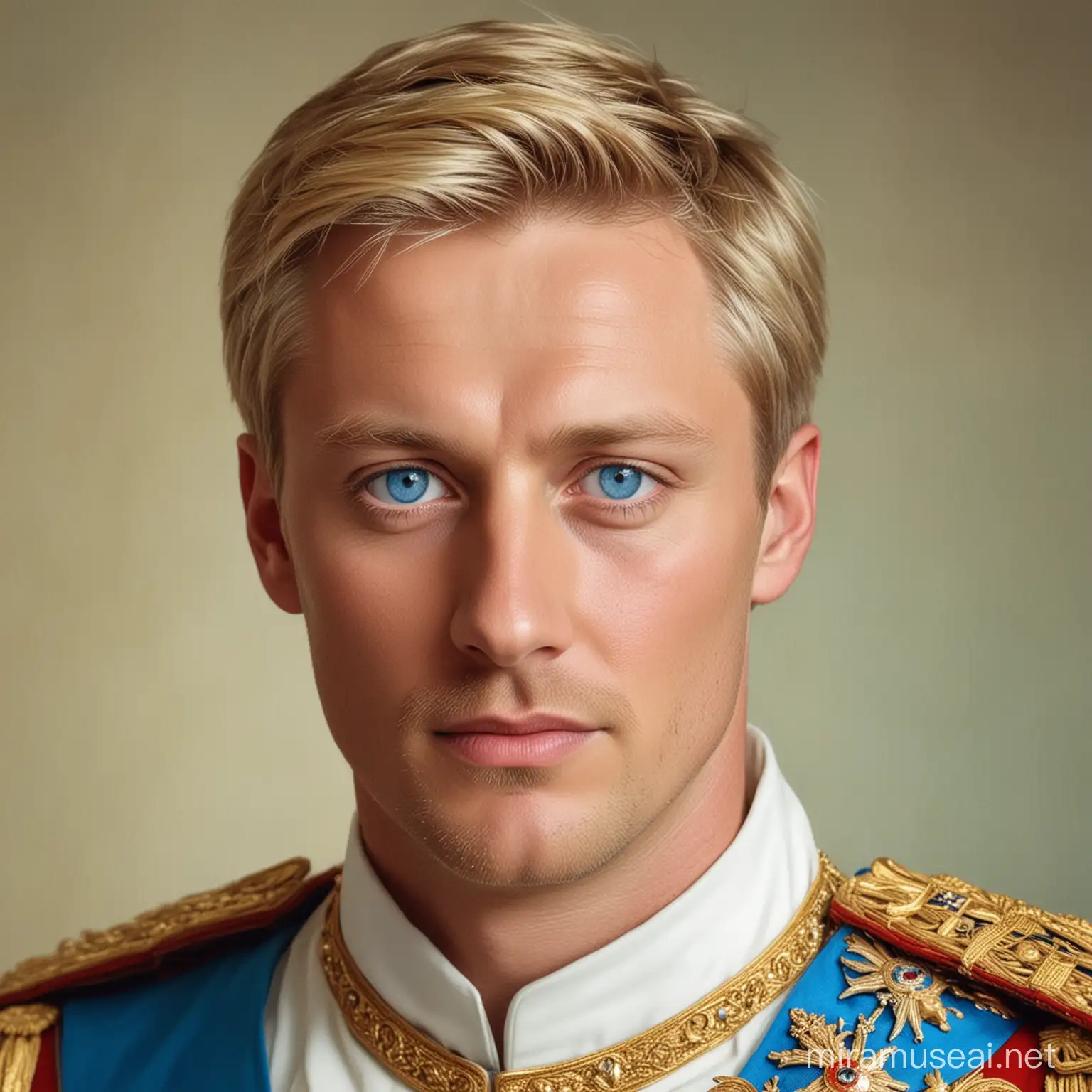 Blond 36YearOld Russian Emperor with Blue Eyes XXI Century Portrait
