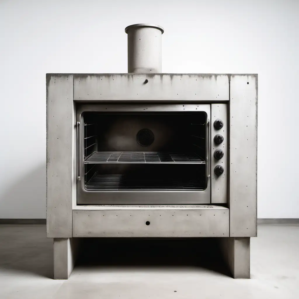 Brutalist oven, an oven made of concrete, brutalist architectural style, stark, white background 