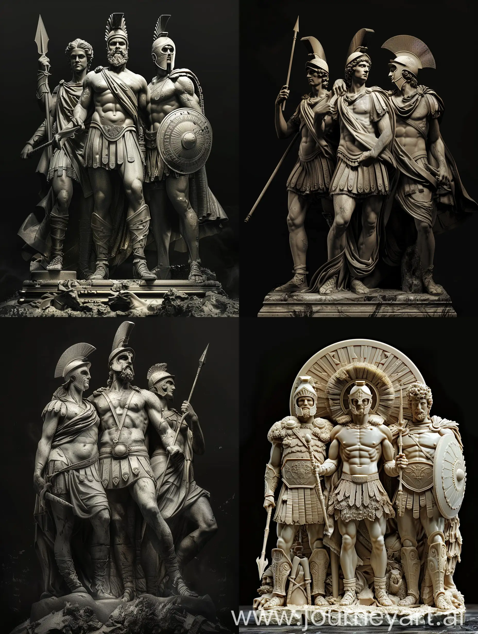 Ich brauche einen Hintergrund für mein Handy. Darauf sollen Hektor, Andromache und Astyanax sein, inspiriert von der berühmten Statue von den dreien. Es soll ein künstlerischer Hintergrund sein, am besten mit schwarzem Untergrund und einem statuehaften Bild.