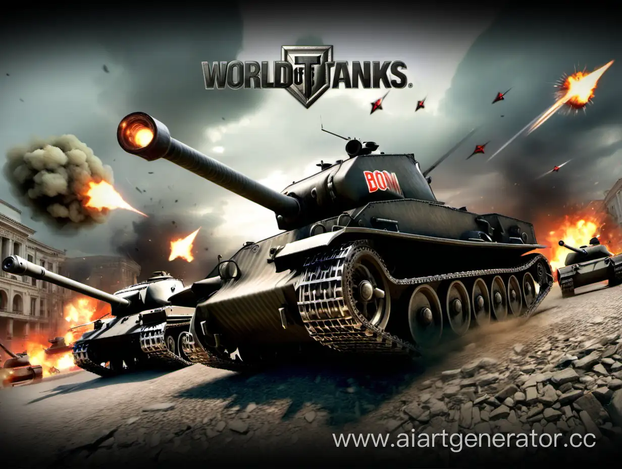 world of tanks, "boom" text in the middle