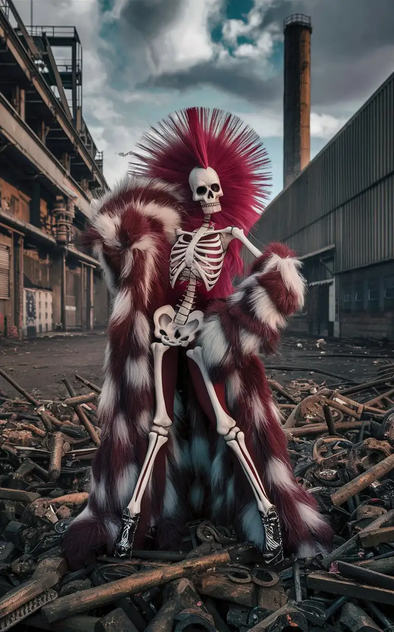 explosive anime skeleton mohawk fashion fur diva industrial complex grunge finish perfect anatomy perfect form perfect pose breathtaking visuals --chaos 70 --testpfx