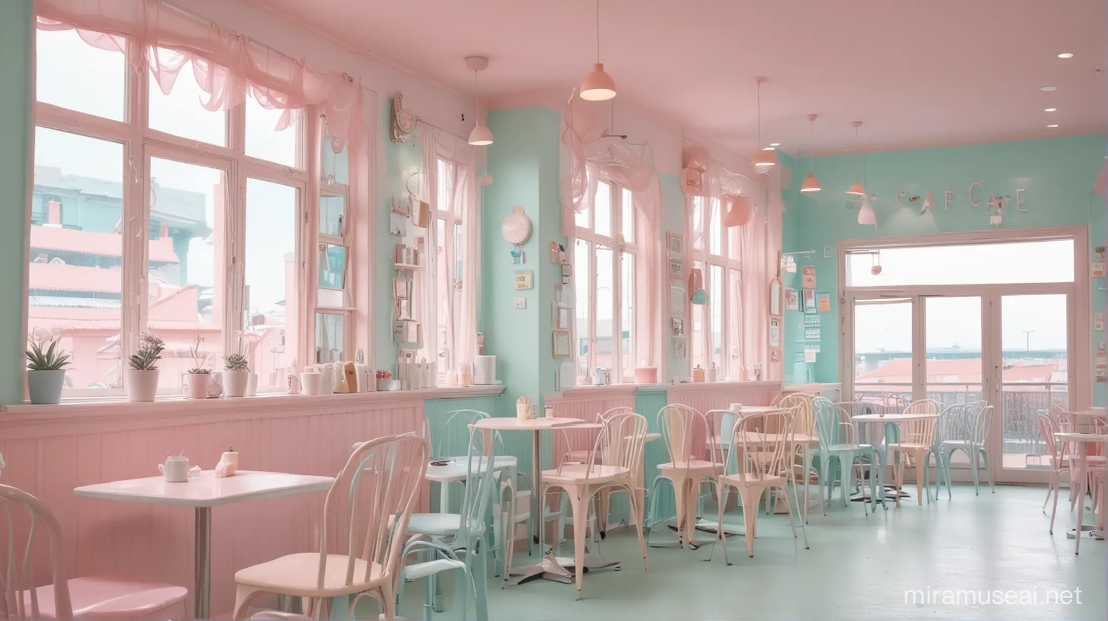 Pastel Cafe Coffee Shop with a Magical Atmosphere
