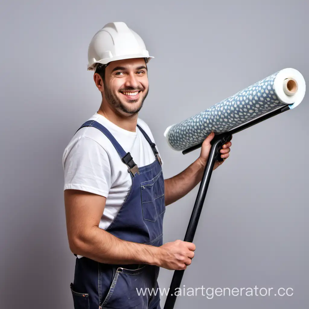 Cheerful-Worker-with-Wallpaper-Roller