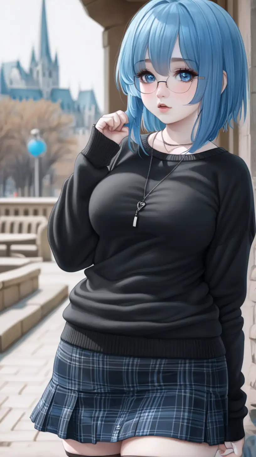 Chubby Girl with Blue Hair in Stylish Attire