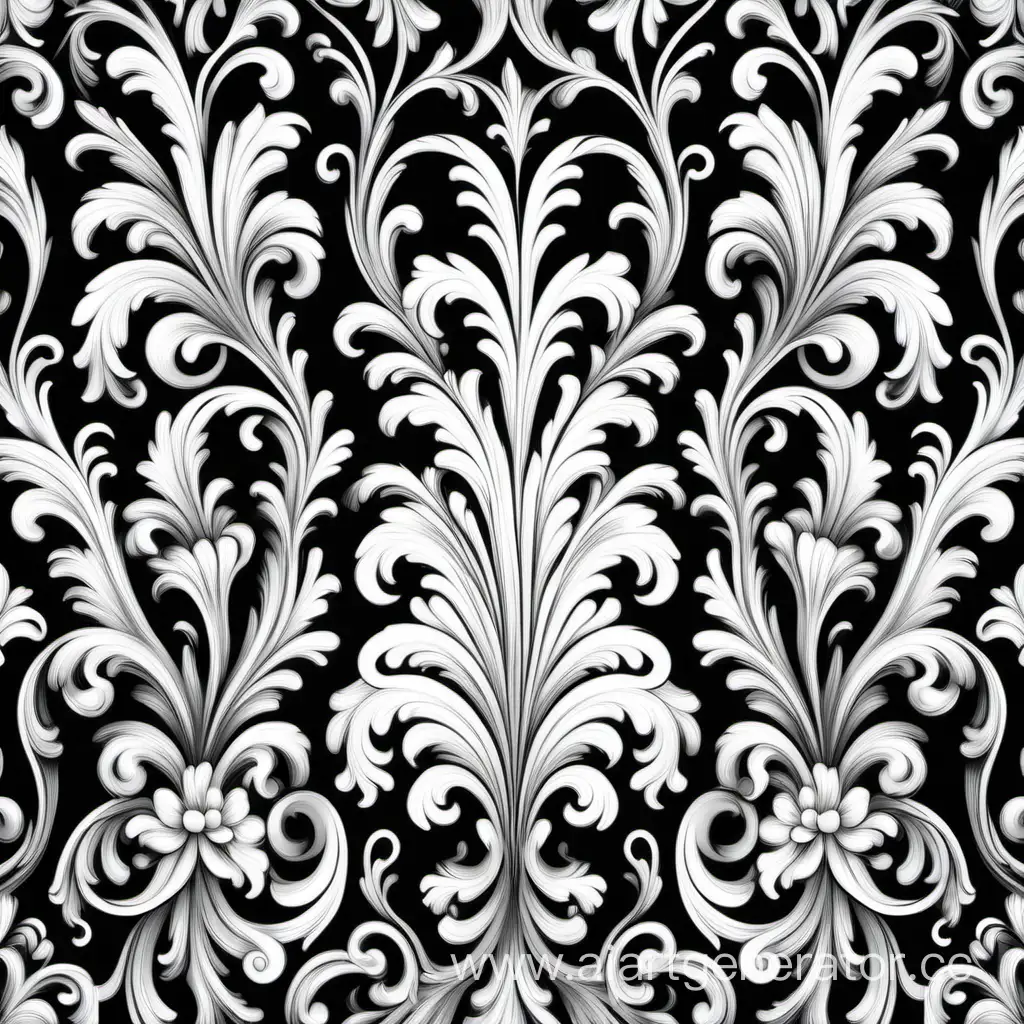 a pattern of floral, Baroque  movement, repeating pattern, white and black vector illustration 