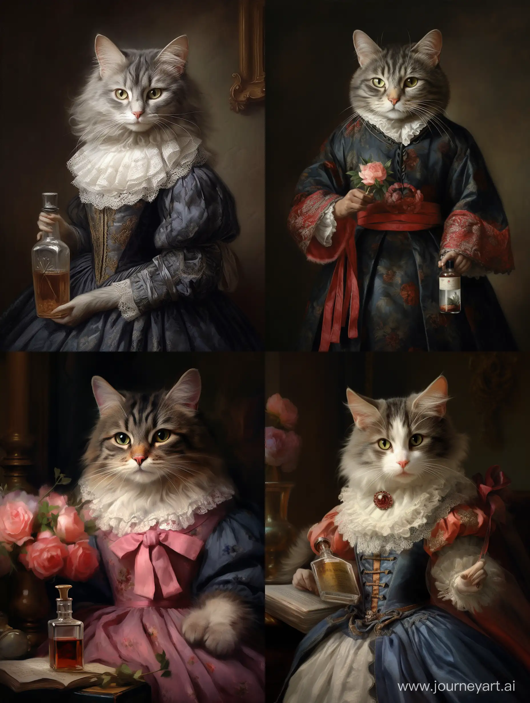 Cat-Wearing-Womens-Clothing-with-Perfume-Bottle