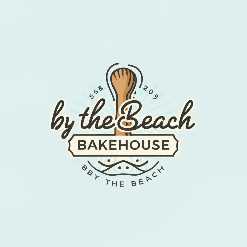 LOGO-Design-For-By-the-Beach-Bakehouse-Coastal-Charm-with-Rolling-Pin-Emblem-on-Clear-Background