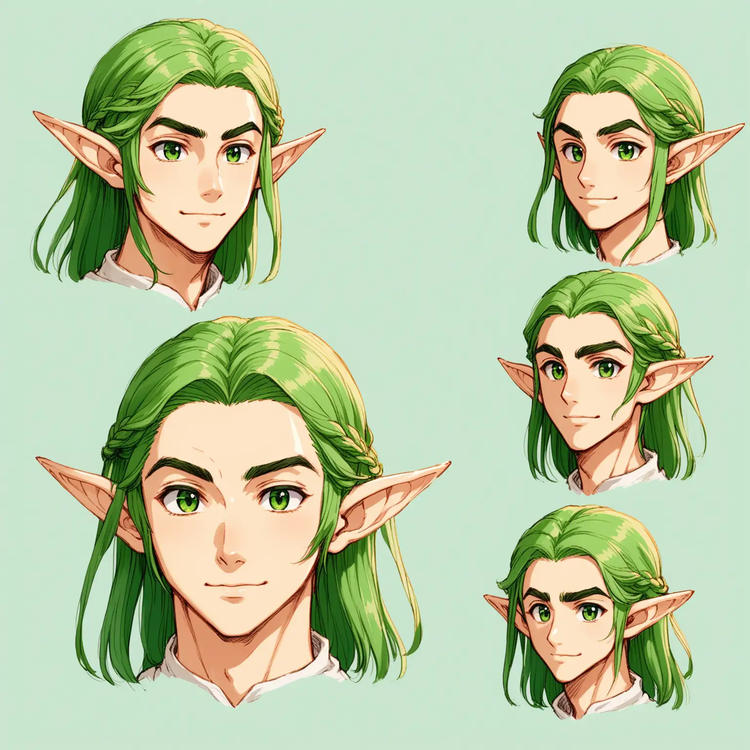 male elven hairstyles, hair only, Ghibli, no background