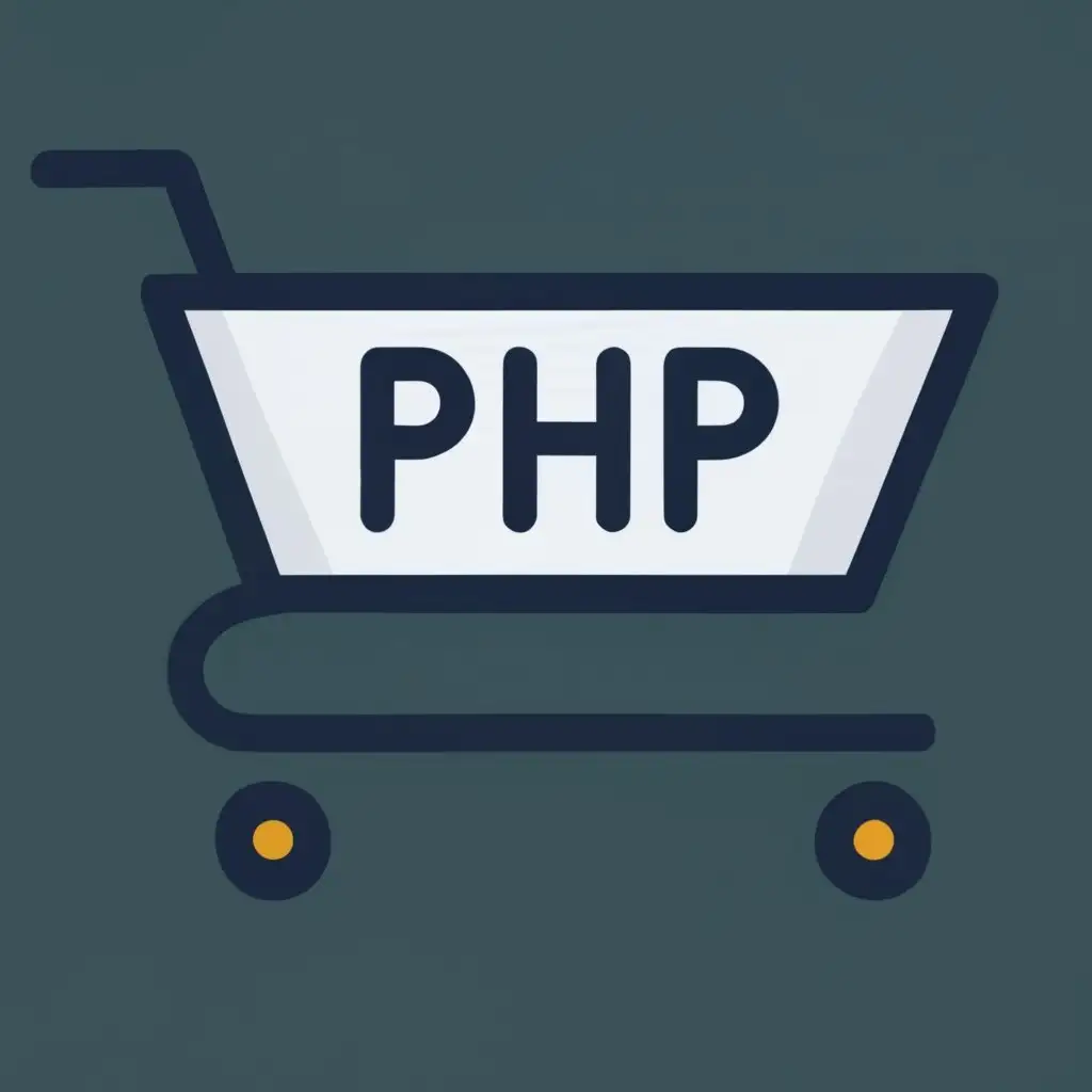 logo, cart, with the text "ecommerce php", typography