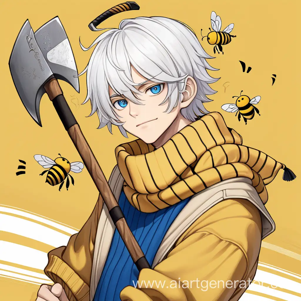 Anime-Character-with-White-Hair-Wearing-Bee-Mask-and-Yellow-Sweater