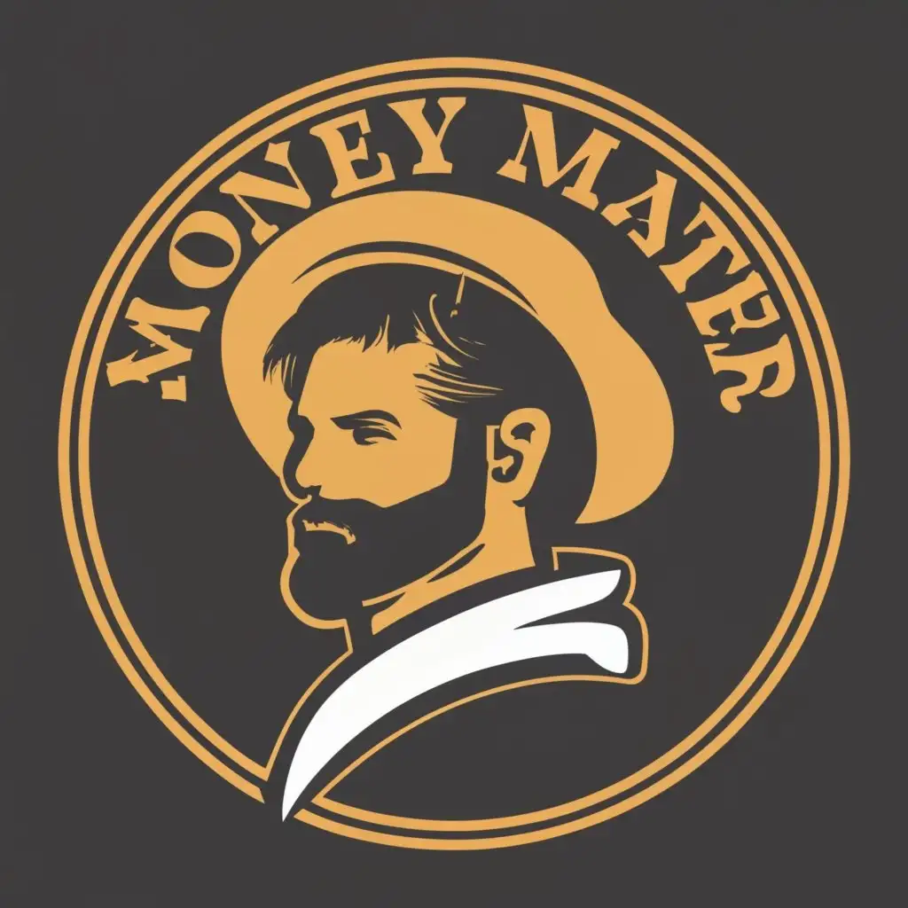 LOGO-Design-For-Money-Master-Bold-Man-with-Beard-and-Cap-in-Gold-Outlined-Silhouette-on-Black-Background