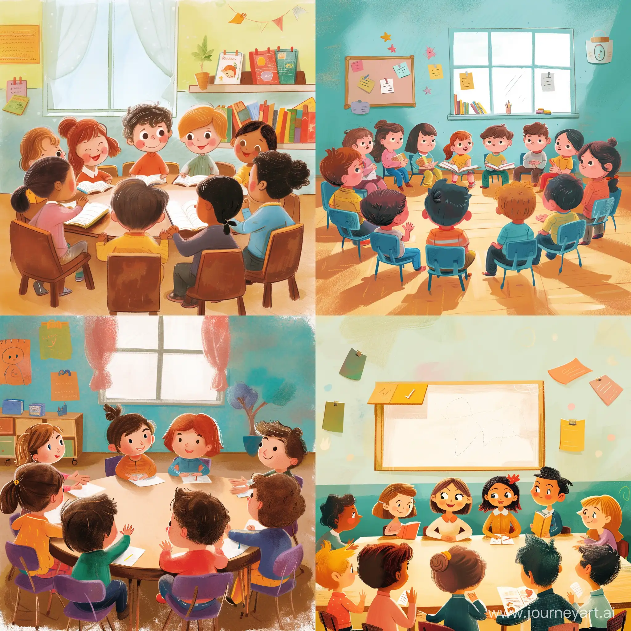 Class meeting children story book illustration