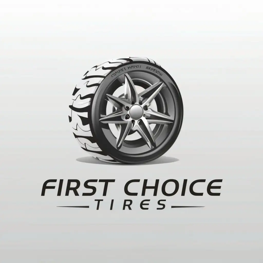 LOGO-Design-For-First-Choice-Tires-Bold-Car-Wheel-Icon-on-Clean-Background