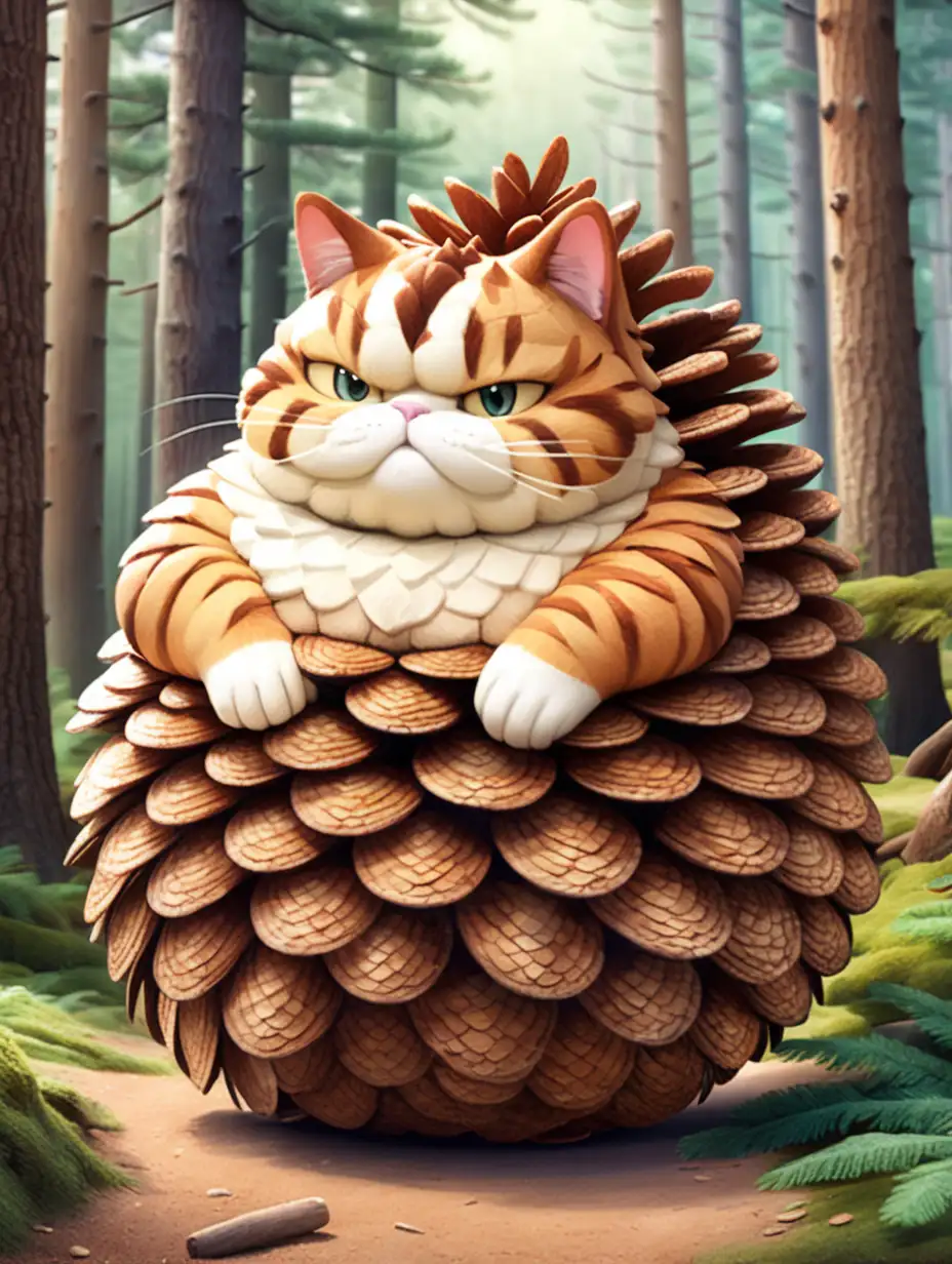 a fat cat made out of a giant pinecone