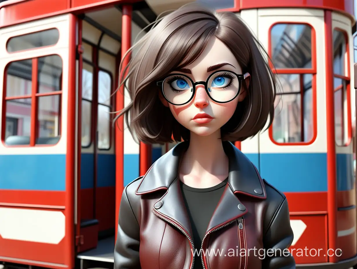 Girl-in-Round-Glasses-Walking-by-Old-Tram